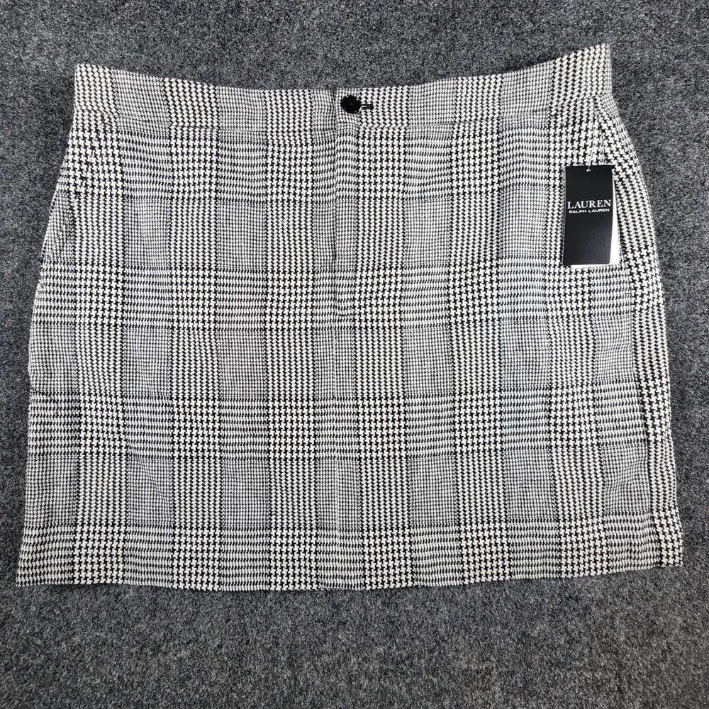 NWT Lauren Ralph Lauren Glen Plaid Tweed Pencil Mini Skirt Women 16 Black White
